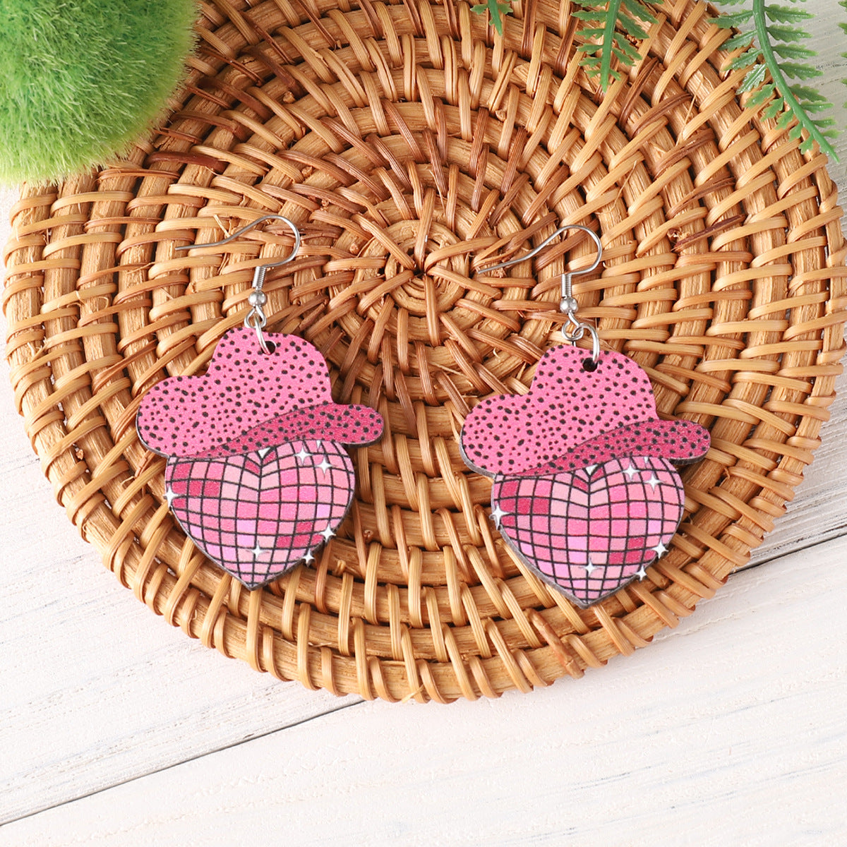 Wholesale Western style cowboy hat boots pendant wooden double-sided earrings